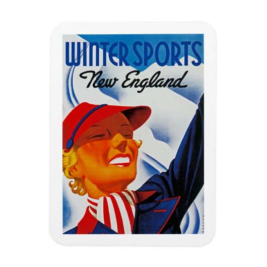Wintersport in New England Magneet (Verticaal)