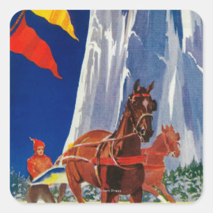 Wintersport in Yosemite Poster Yosemite, CA Vierkante Sticker