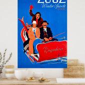 Wintersport in Zuoz, Engeland, Zwitserland Poster (Keuken)