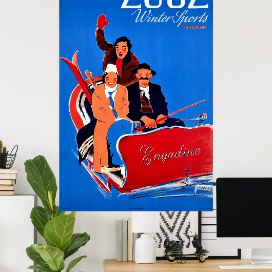 Wintersport in Zuoz, Engeland, Zwitserland Poster (Thuiskantoor)