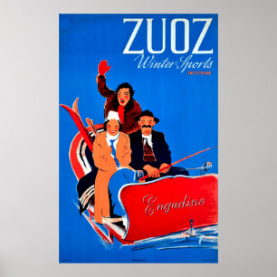 Wintersport in Zuoz, Engeland, Zwitserland Poster