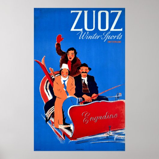 Wintersport in Zuoz, Engeland, Zwitserland Poster (Voorkant)
