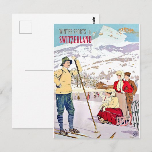 Wintersport in Zwitserland, oldtimers Briefkaart (Voorkant / Achterkant)