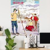 Wintersport in Zwitserland, oldtimers Poster (Thuiskantoor)