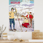Wintersport in Zwitserland, oldtimers Poster (Keuken)