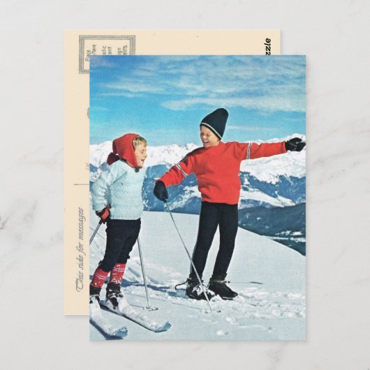  wintersport, kinderen op de skipistes briefkaart (Voorkant / Achterkant)