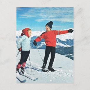 wintersport, kinderen op de skipistes briefkaart