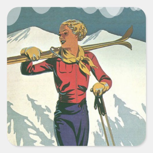  wintersport - Klaar om te skiën Vierkante Sticker (Voorkant)