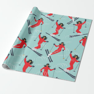 Wintersport naadloos patroon. Jonge mooie vrouw Cadeaupapier