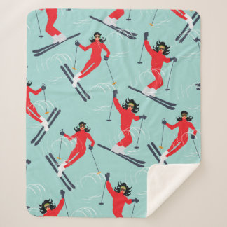 Wintersport naadloos patroon. Jonge mooie vrouw Sherpa Deken