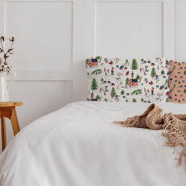 Wintersport roze skilandschap all-over print kussensloop