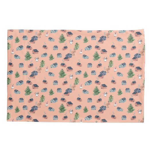 Wintersport roze skilandschap all-over print kussensloop (Achterkant)