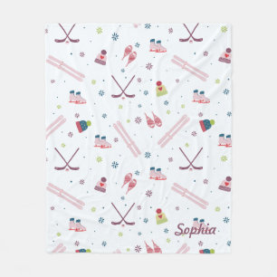 Wintersport Skiën Hockey Custom Holiday Fleece Deken