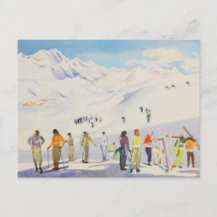  wintersport, skiërs op de zuiger briefkaart