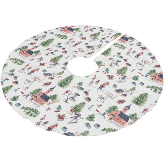Wintersport skilandschap, alover print kerstboom rok (Gekanteld)