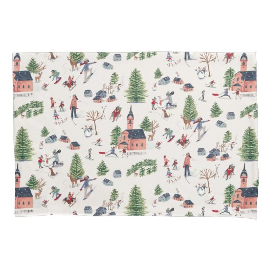 Wintersport skilandschap, alover print kussensloop (Voorkant)