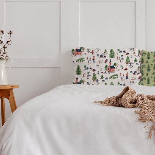 Wintersport skilandschap, alover print kussensloop