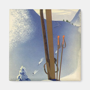wintersport - Skis en hellingen Magneet