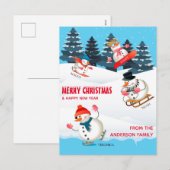 Wintersport Snowmen Illustratie Merry Kerstmis Feestdagenkaart (Voorkant / Achterkant)