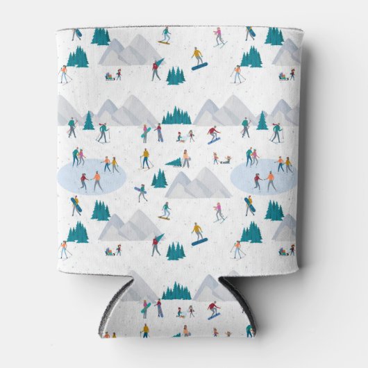 Wintersport Vakantie Fun Pattern Blikjeskoeler (Voorkant)