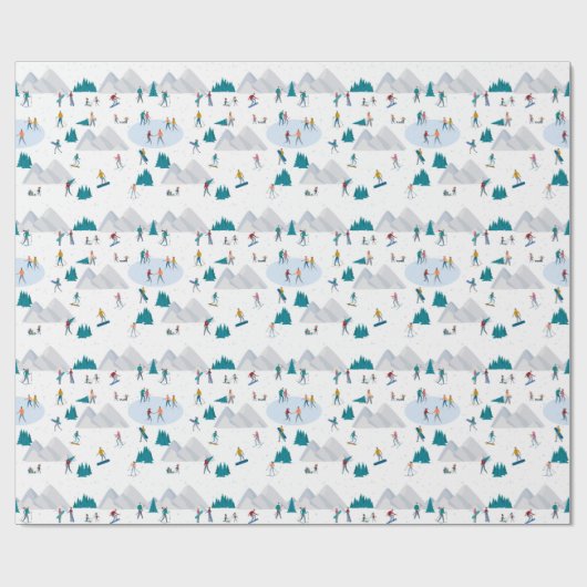 Wintersport Vakantie Fun Pattern Cadeaupapier (Vlak)