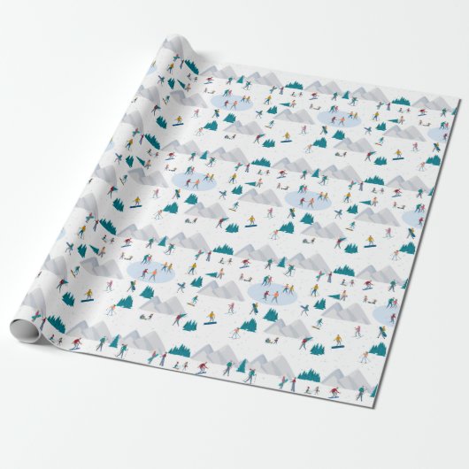 Wintersport Vakantie Fun Pattern Cadeaupapier (Uitgerold)