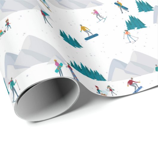 Wintersport Vakantie Fun Pattern Cadeaupapier (Rol Hoek)