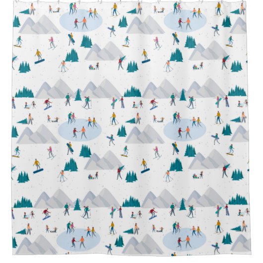 Wintersport Vakantie Fun Pattern Douchegordijn (Voorkant)