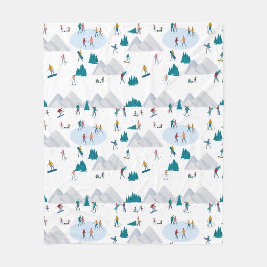 Wintersport Vakantie Fun Pattern Fleece Deken (Voorkant)