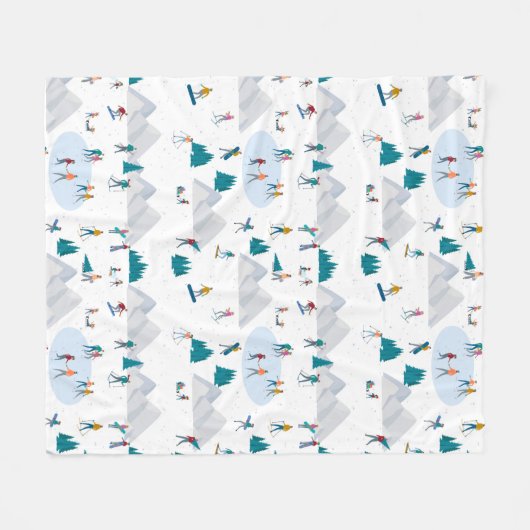 Wintersport Vakantie Fun Pattern Fleece Deken (Voorkant (Horizontaal))