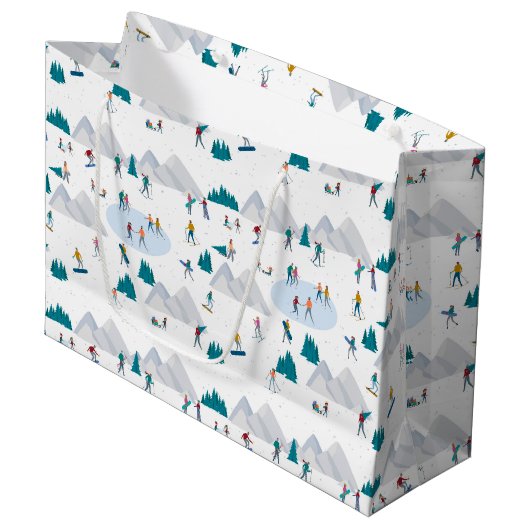 Wintersport Vakantie Fun Pattern Groot Cadeauzakje (Voorkant Gekanteld)