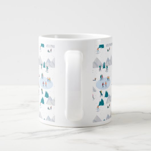 Wintersport Vakantie Fun Pattern Grote Koffiekop (Achterkant)