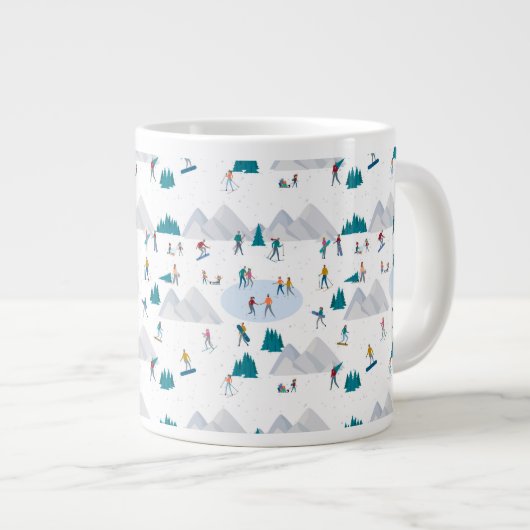 Wintersport Vakantie Fun Pattern Grote Koffiekop (Voorkant rechts)