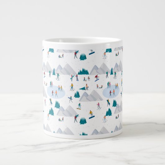 Wintersport Vakantie Fun Pattern Grote Koffiekop (Voorkant)