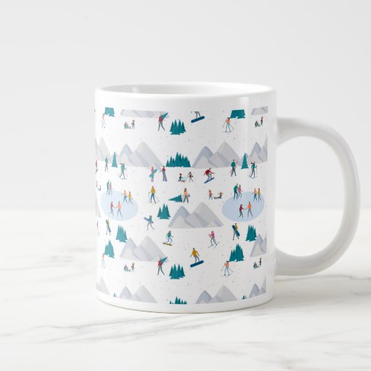 Wintersport Vakantie Fun Pattern Grote Koffiekop (Rechts)