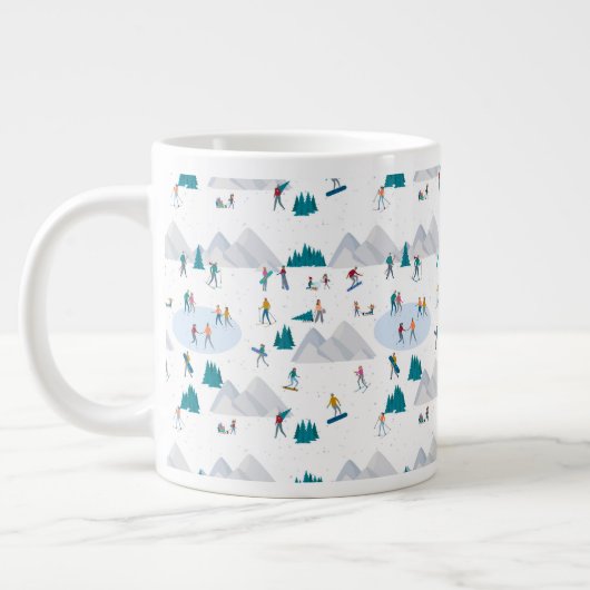 Wintersport Vakantie Fun Pattern Grote Koffiekop (Links)