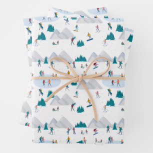 Wintersport Vakantie Fun Pattern Inpakpapier Vel