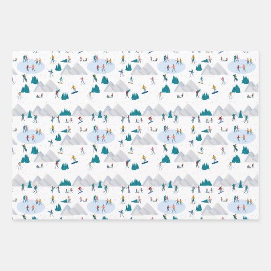 Wintersport Vakantie Fun Pattern Inpakpapier Vel (Voorkant)