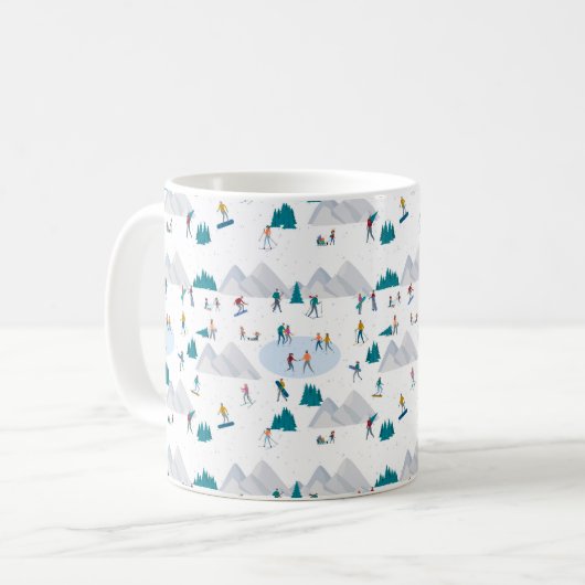 Wintersport Vakantie Fun Pattern Koffiemok (Voorkant links)