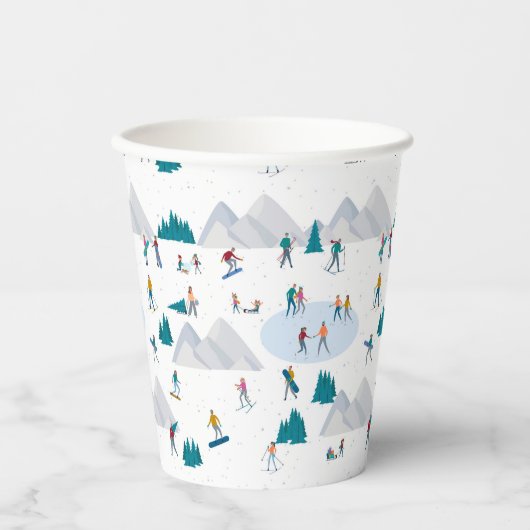 Wintersport Vakantie Fun Pattern Papieren Bekers (Voorkant)