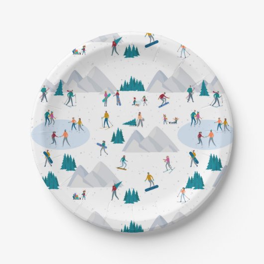 Wintersport Vakantie Fun Pattern Papieren Bordje (Voorkant)