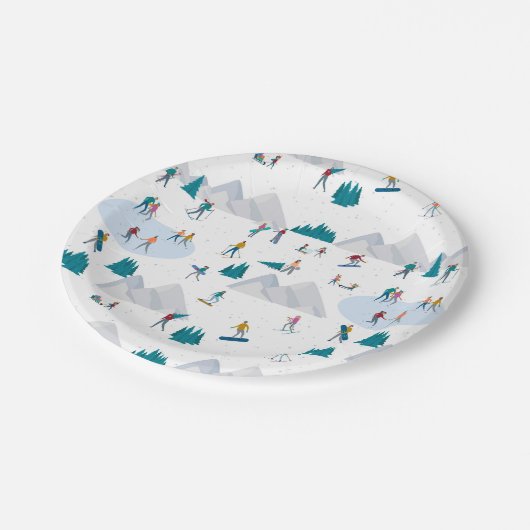 Wintersport Vakantie Fun Pattern Papieren Bordje (Gekanteld)