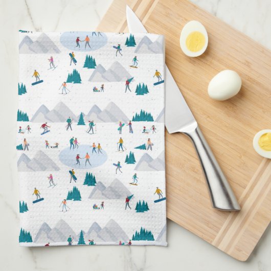 Wintersport Vakantie Fun Pattern Theedoek (Quarter Fold)