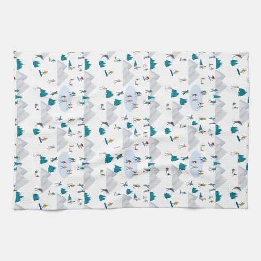 Wintersport Vakantie Fun Pattern Theedoek (Horizontaal)