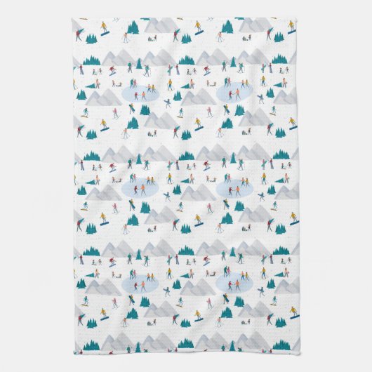 Wintersport Vakantie Fun Pattern Theedoek (Verticaal)