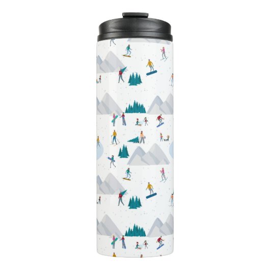 Wintersport Vakantie Fun Pattern Thermosbeker (Voorkant)