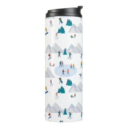 Wintersport Vakantie Fun Pattern Thermosbeker (Gedraaid links)
