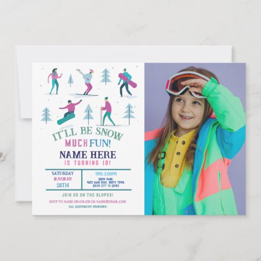 Wintersport Verjaardag Meisjes Ski Snowboard Foto Kaart (Voorkant)