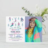 Wintersport Verjaardag Meisjes Ski Snowboard Foto Kaart (Staand voorkant)