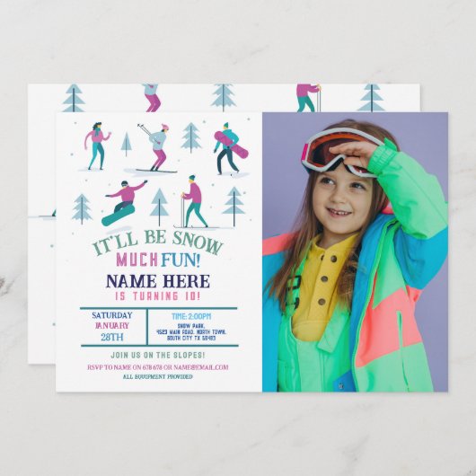 Wintersport Verjaardag Meisjes Ski Snowboard Foto Kaart (Voorkant / Achterkant)